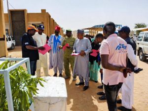 Vue aérienne du centre de santé de Tessaoua en construction