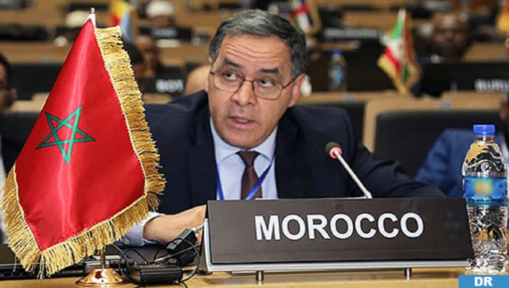 L’ambassadeur marocain Mohamed Arrouchi s’exprimant devant le Conseil de paix et de sécurité de l’Union africaine sur la crise libyenne