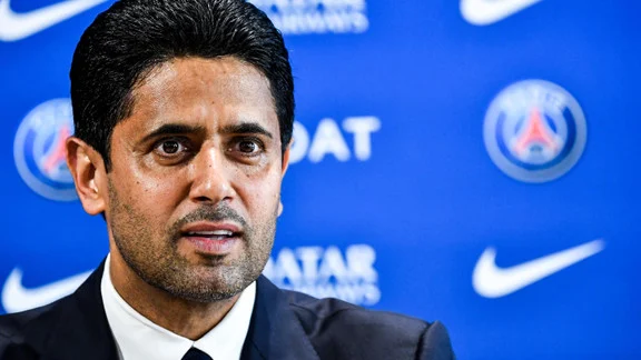 Nasser Al-Khelaifi, président du PSG, lors d'une conférence